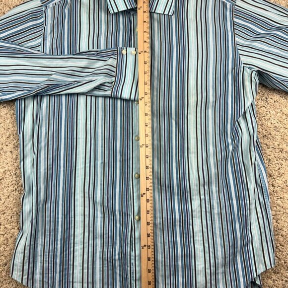 Thomas Dean Shirt Long Sleeve Size XL Button Up Mens Blue Purple Striped - Picture 5 of 7